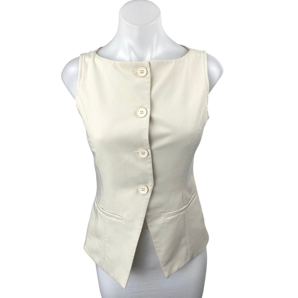 NEW Cider Women's Cream White Sleeveless Button Down Blazer Vest Tank Top Sz XS